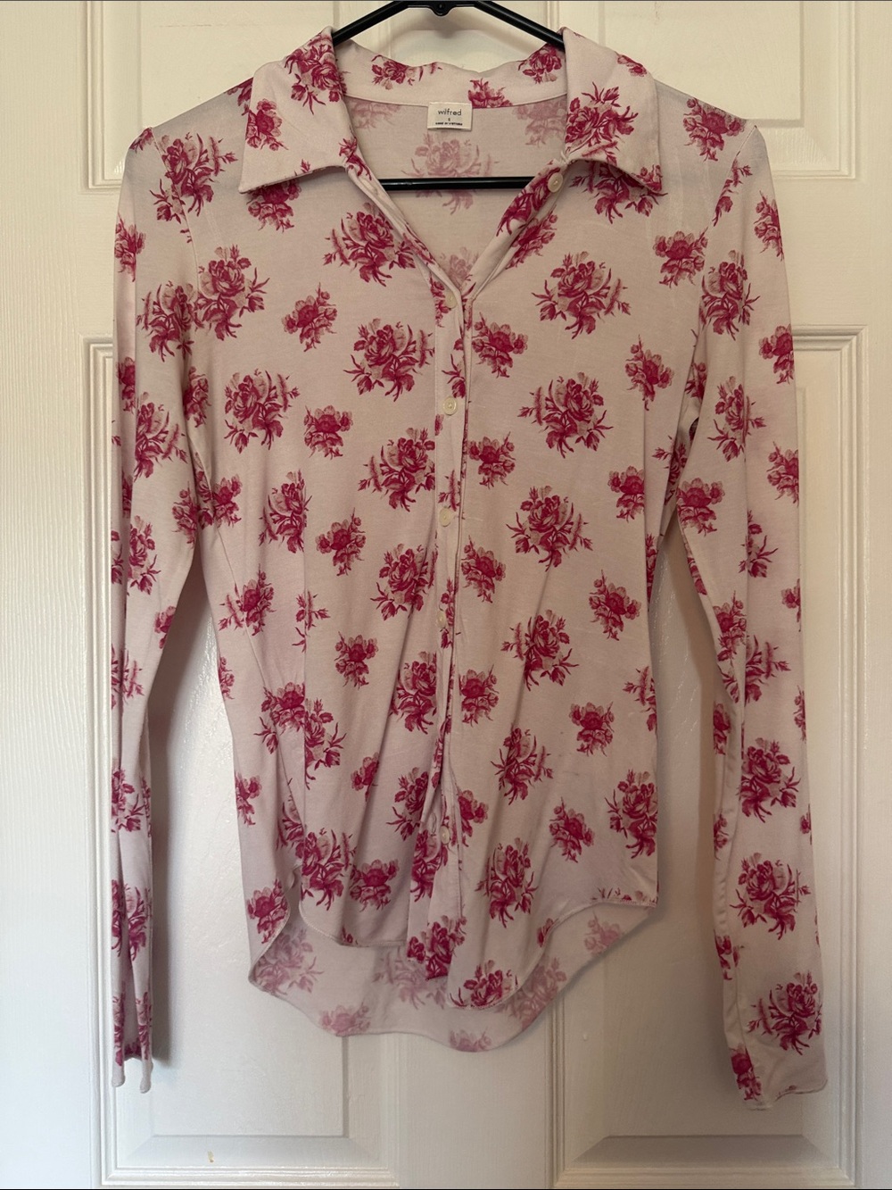 Wilfred Pink and Red Floral Button-Down Blouse
